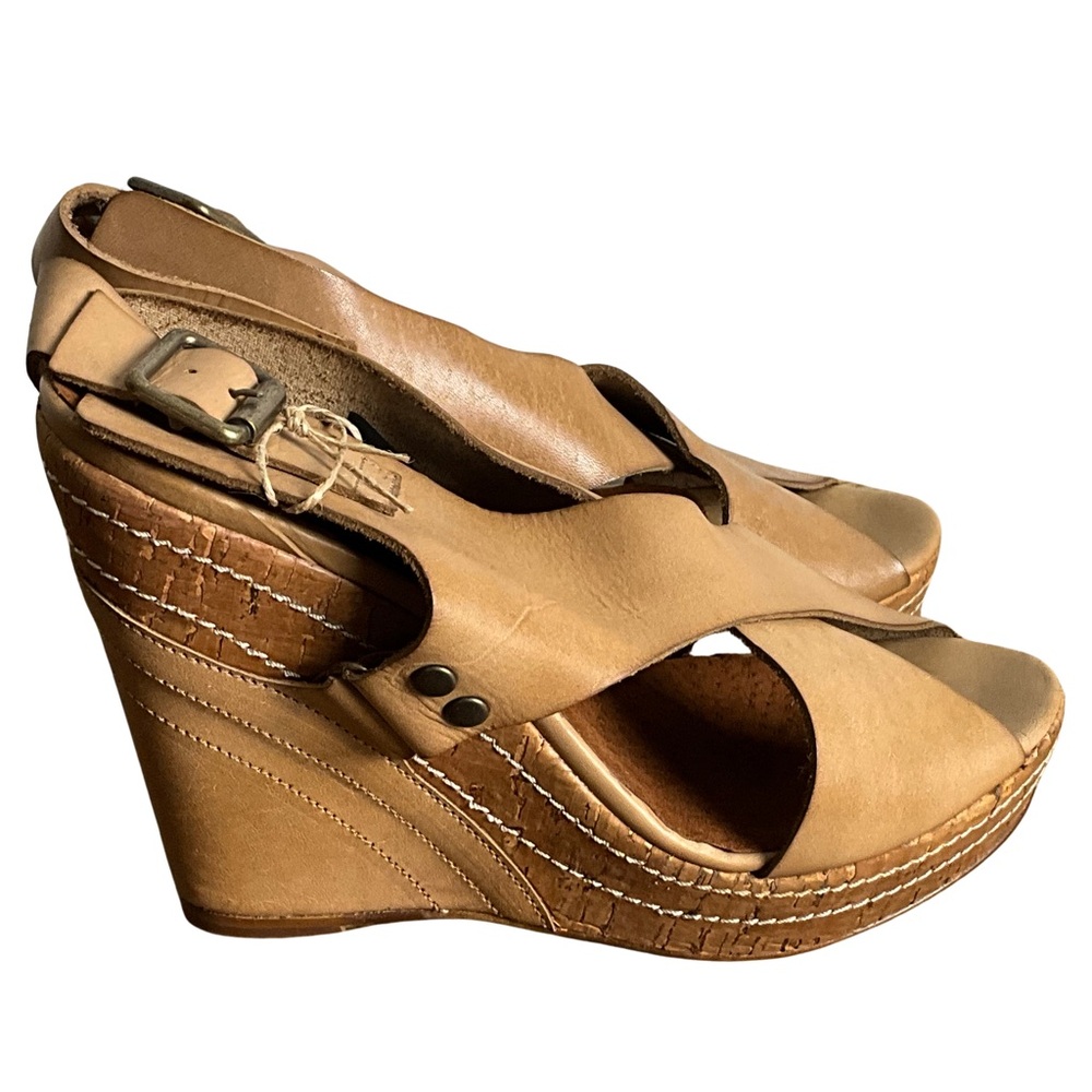 SixtySeven Tan Leather Wedge Sandals